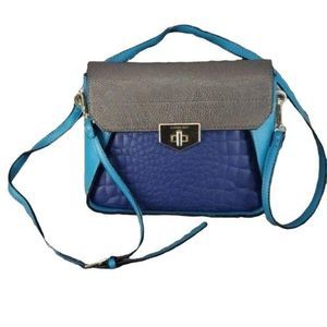 Gianni Bini Woman's Blue Teal Dark Blue Foldover Snake Skin Faux Crossbody purse